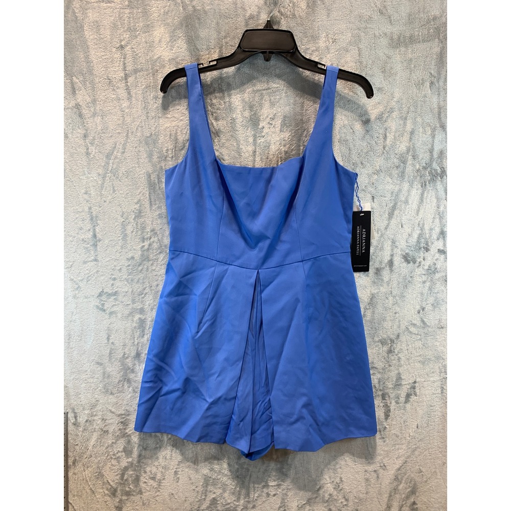 Adrianna Papell Cool Water Blue Crepe Overlay Romper Skort AD3D105785 Size 10